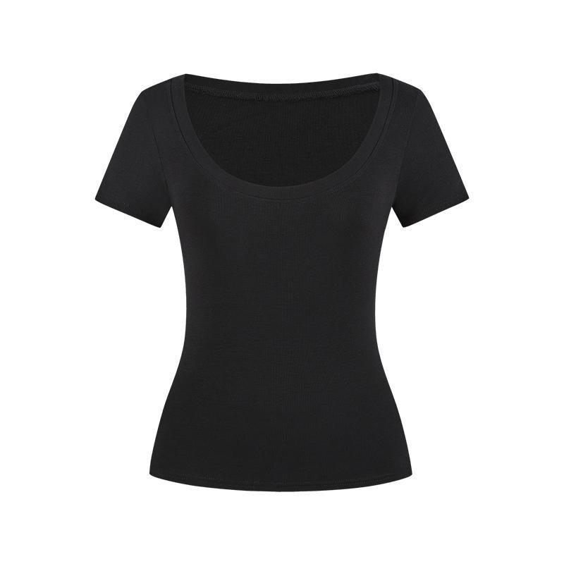 U-neck short-sleeved T-shirt with a straight shoulder