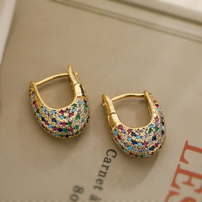 U-Shaped Gold Plated Zircon Earrings