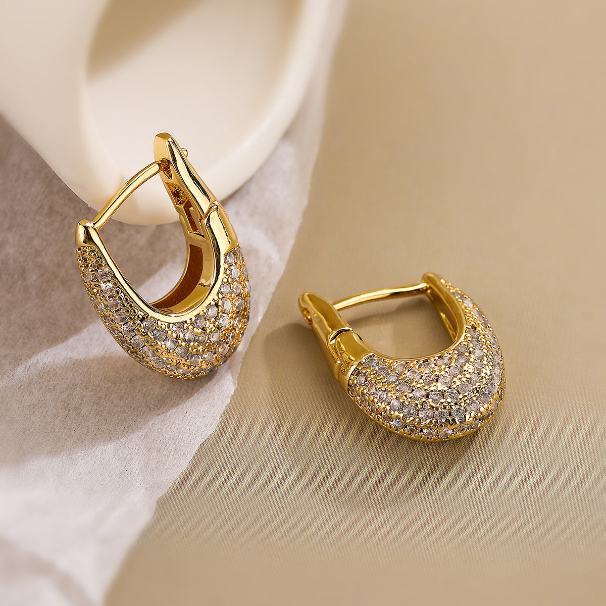 U-Shaped Gold Plated Zircon Earrings