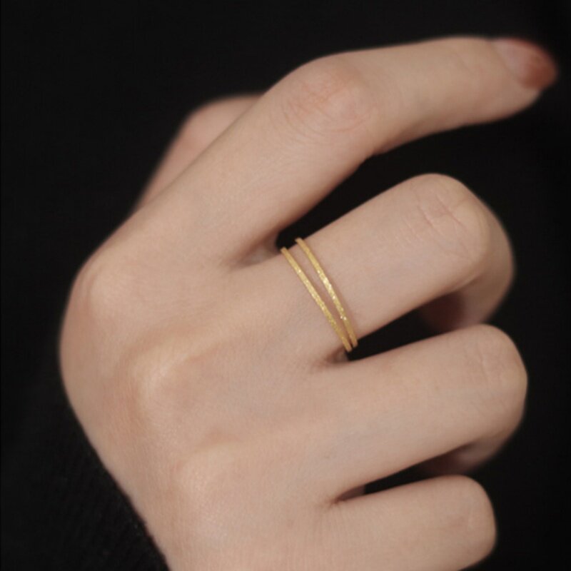 Ultra-Thin Frosted 18K Gold Plain Band Ring