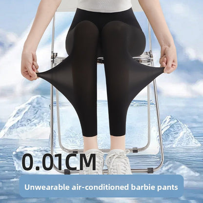 Ultra-thin ice silk shark pants women's summer wear stretch plus size air conditioning pants naked yoga bottoming pants