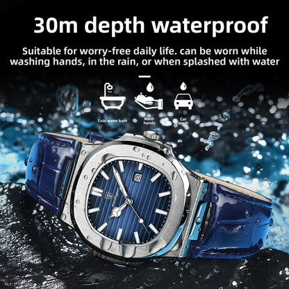 Ultra-Thin Men's Quartz Watch with Leather Strap