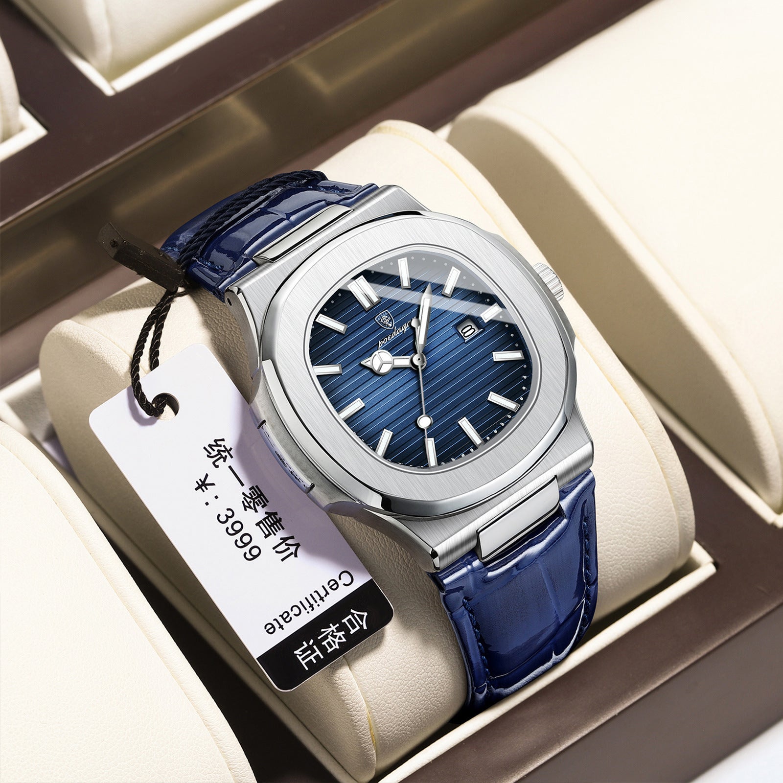 Ultra-Thin Mens Quartz Watch with Leather Strap