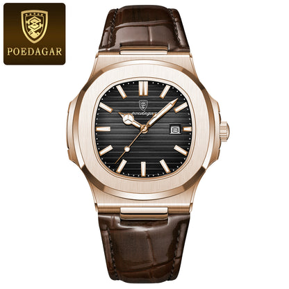 Ultra-Thin Mens Quartz Watch with Leather Strap