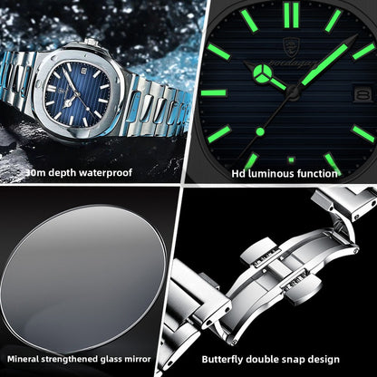Ultra-Thin Waterproof Men's Quartz Watch with Stainless Steel Strap