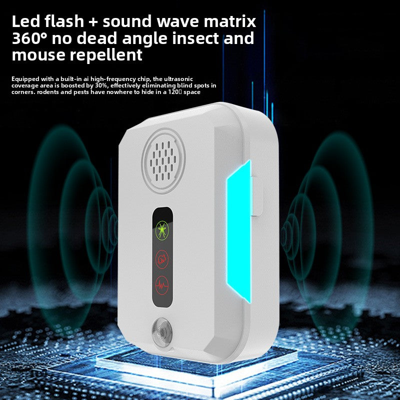 Ultrasonic Mouse Repeller with LED Strobe and Variable Frequency
