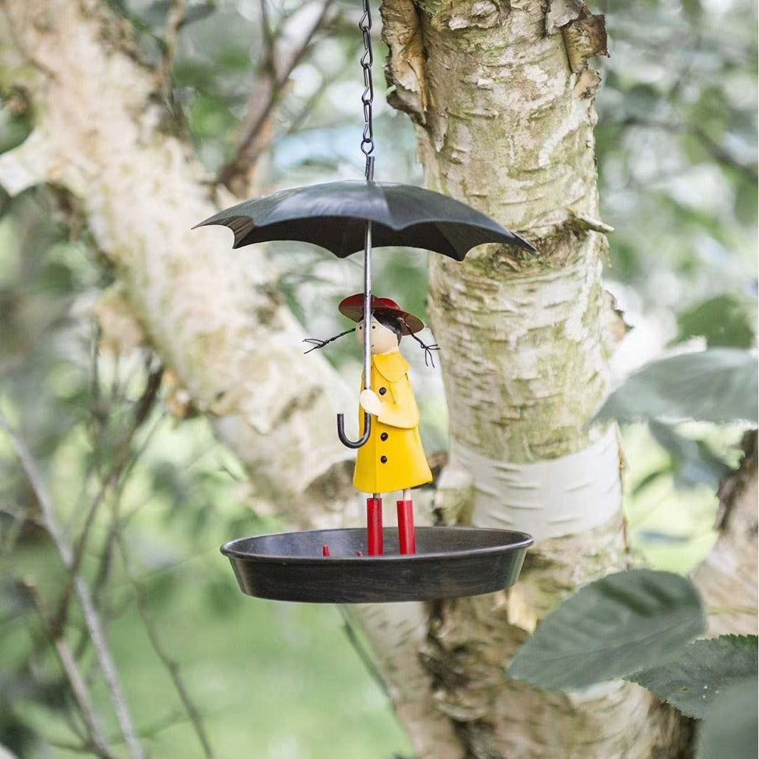 Umbrella Girl Bird Feeder Metal Garden Decor
