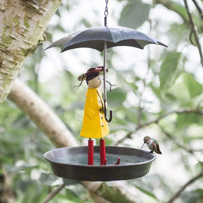 Umbrella Girl Bird Feeder Metal Garden Decor