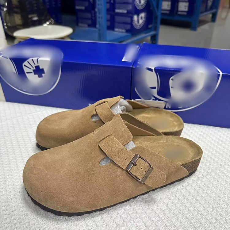 Unisex Cowhide Leather Slippers