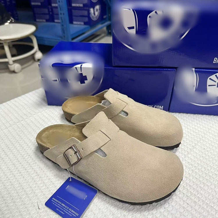 Unisex Cowhide Leather Slippers