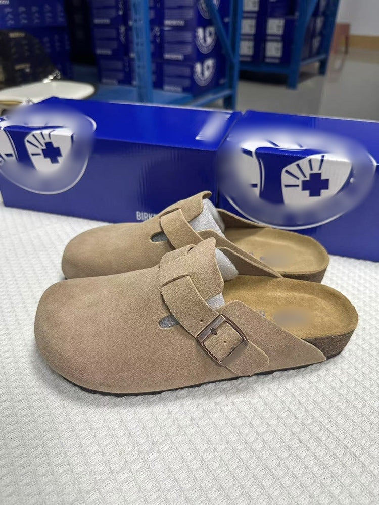 Unisex Cowhide Leather Slippers