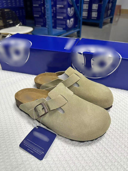 Unisex Cowhide Leather Slippers