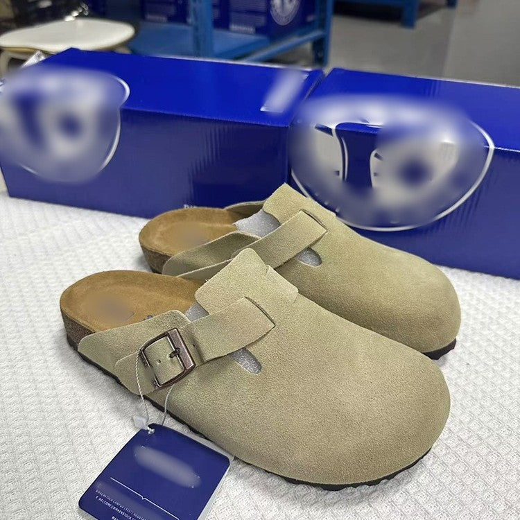 Unisex Cowhide Leather Slippers