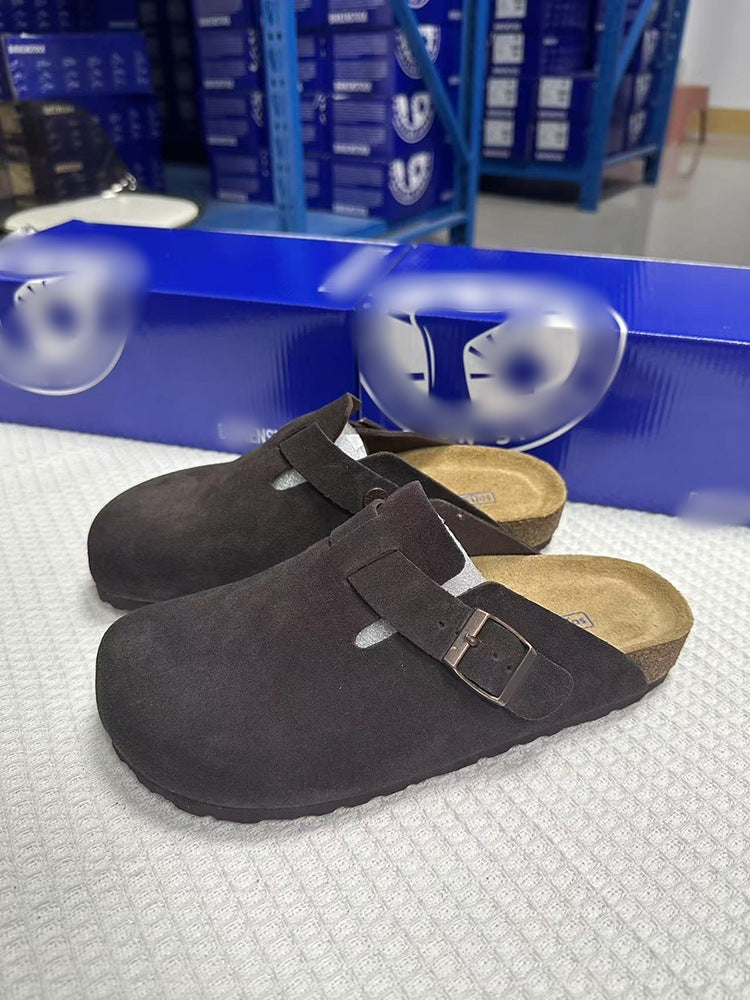 Unisex Cowhide Leather Slippers