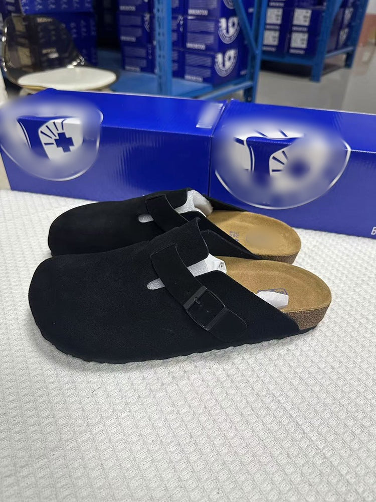 Unisex Cowhide Leather Slippers
