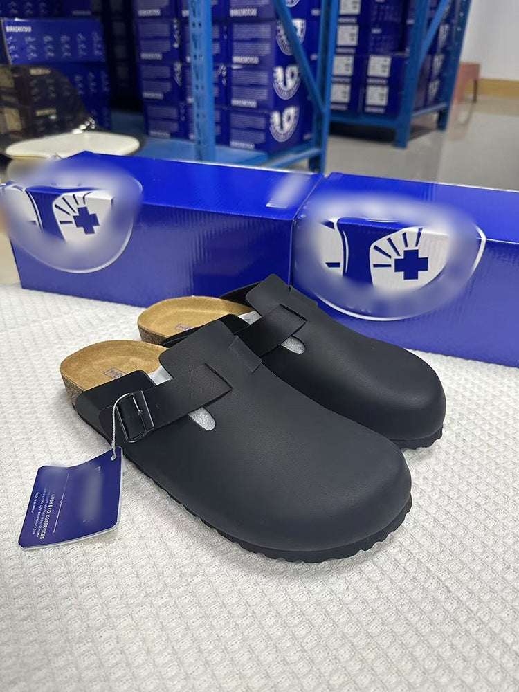Unisex Cowhide Leather Slippers