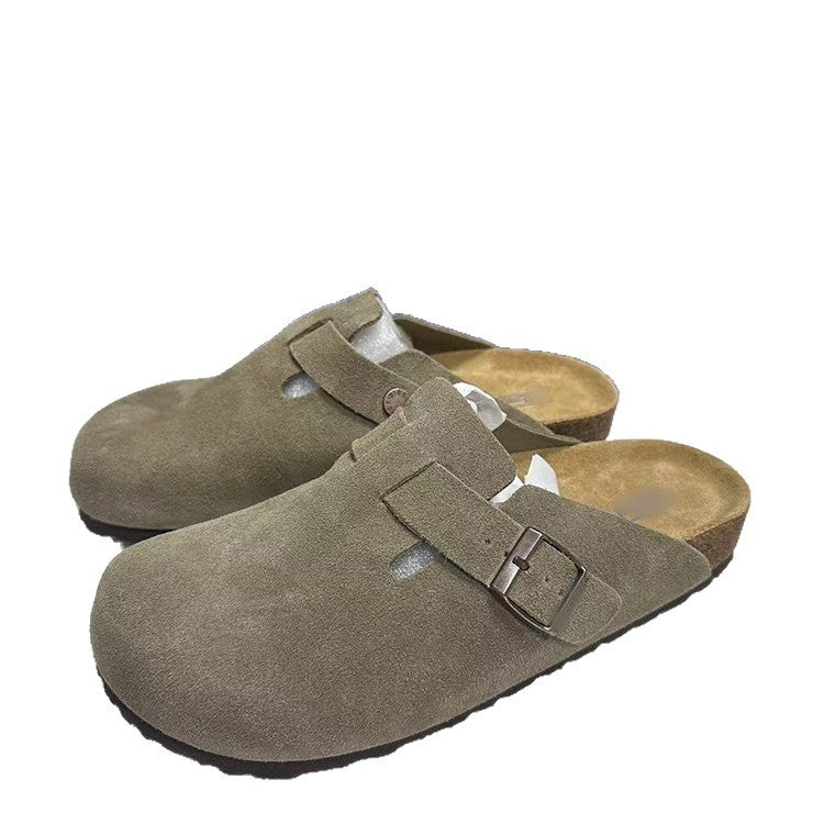 Unisex Cowhide Leather Slippers