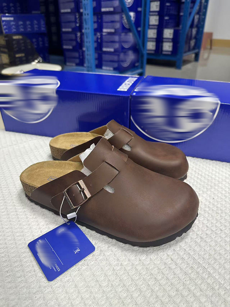 Unisex Cowhide Leather Slippers
