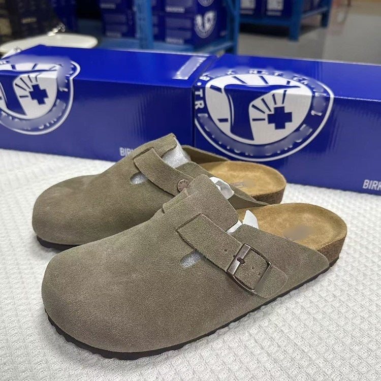 Unisex Cowhide Leather Slippers