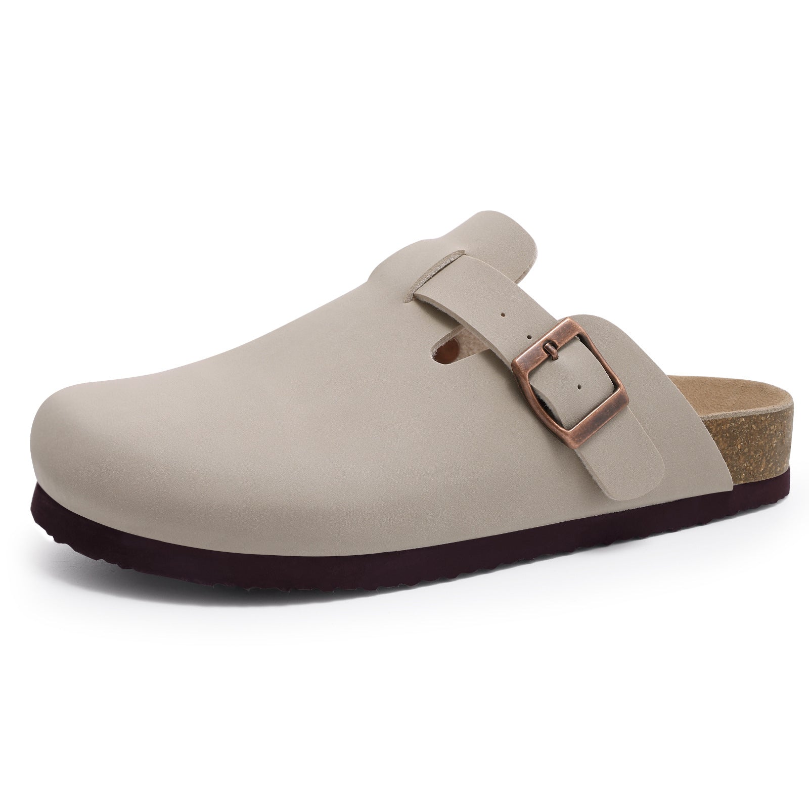 Unisex Leather Open-Toe Slippers with Cork Sole