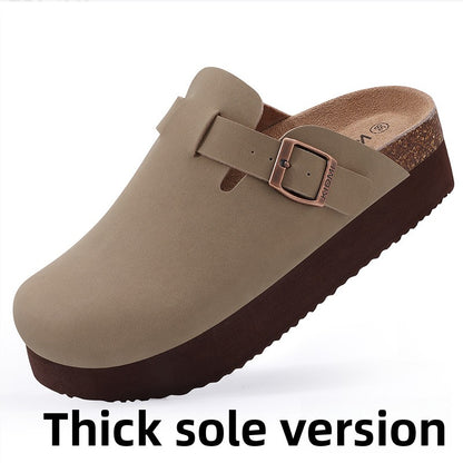 Unisex Leather Open-Toe Slippers with Cork Sole