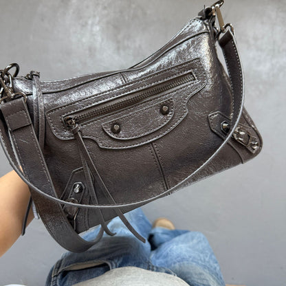 Unisex Moto Shoulder Bag with Rivets