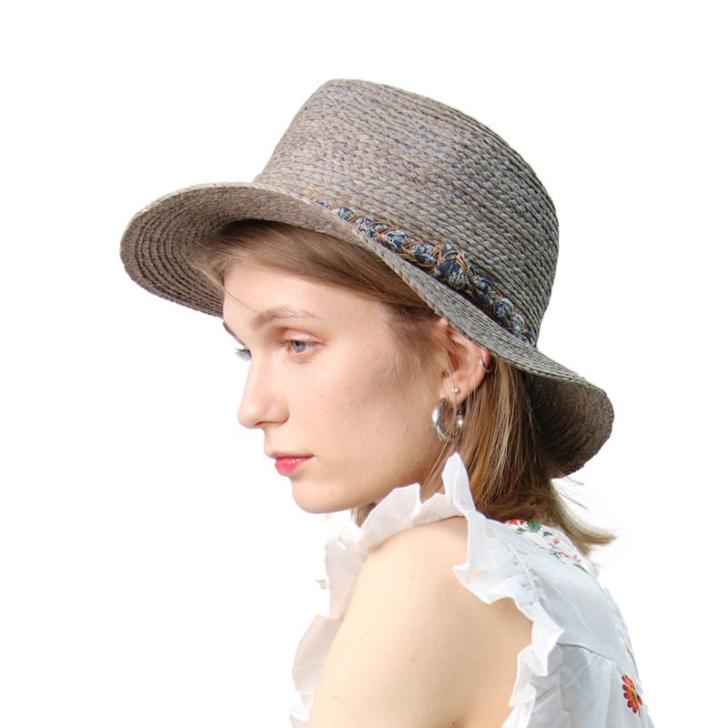 Unisex Raffia Panama Hat Sun Protection Wide Brim Jazz Hat