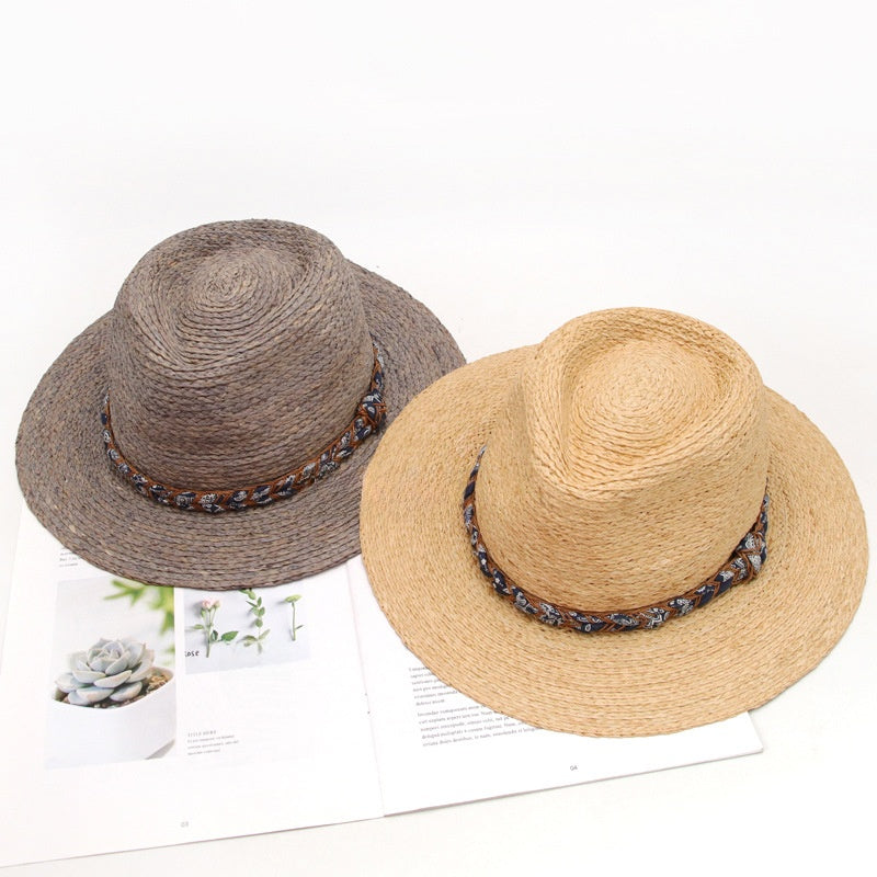 Unisex Raffia Panama Hat Sun Protection Wide Brim Jazz Hat