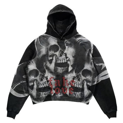 Unisex Skull Print Hooded Sweatshirt