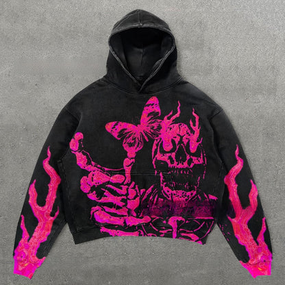 Unisex Skull Print Hooded Sweatshirt
