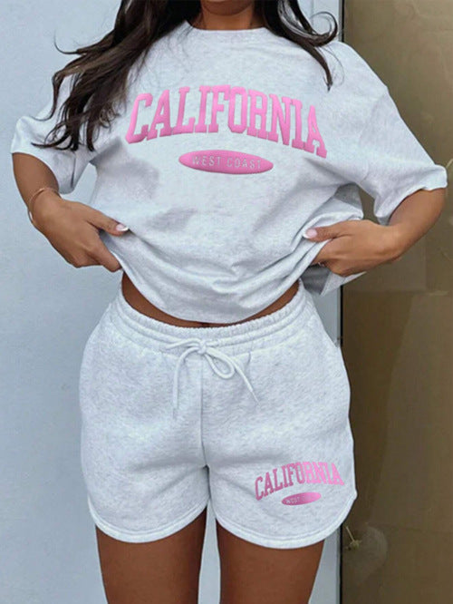 Unisex Sports Tracksuit Set Short Sleeve T-Shirt and Shorts