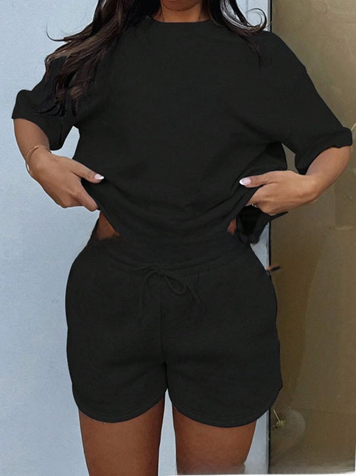Unisex Sports Tracksuit Set Short Sleeve T-Shirt and Shorts