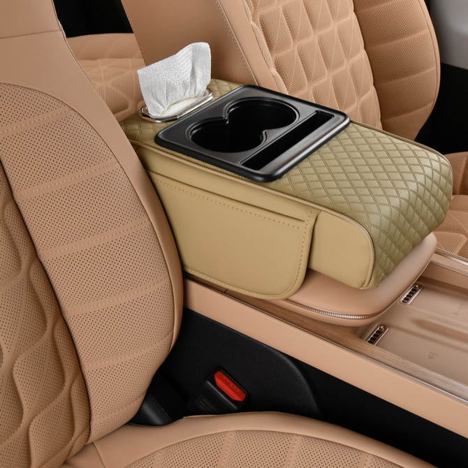 Universal Car Armrest Box Pad with Cup Holder and Tissue Storage