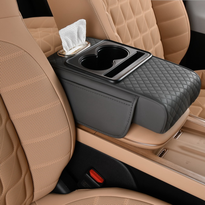 Universal Car Armrest Box Pad with Cup Holder and Tissue Storage