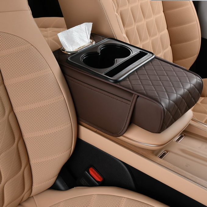 Universal Car Armrest Box Pad with Cup Holder and Tissue Storage
