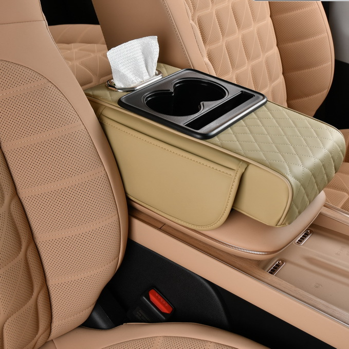 Universal Car Armrest Box Pad with Cup Holder and Tissue Storage