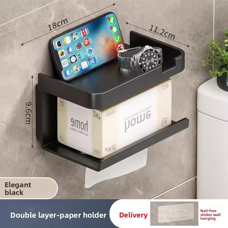 Upgraded ABS Material Punch-Free Wall-Mounted Double-Layer Toilet Paper Tissue Holder