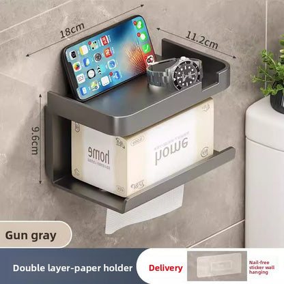 Upgraded ABS Material Punch-Free Wall-Mounted Double-Layer Toilet Paper Tissue Holder