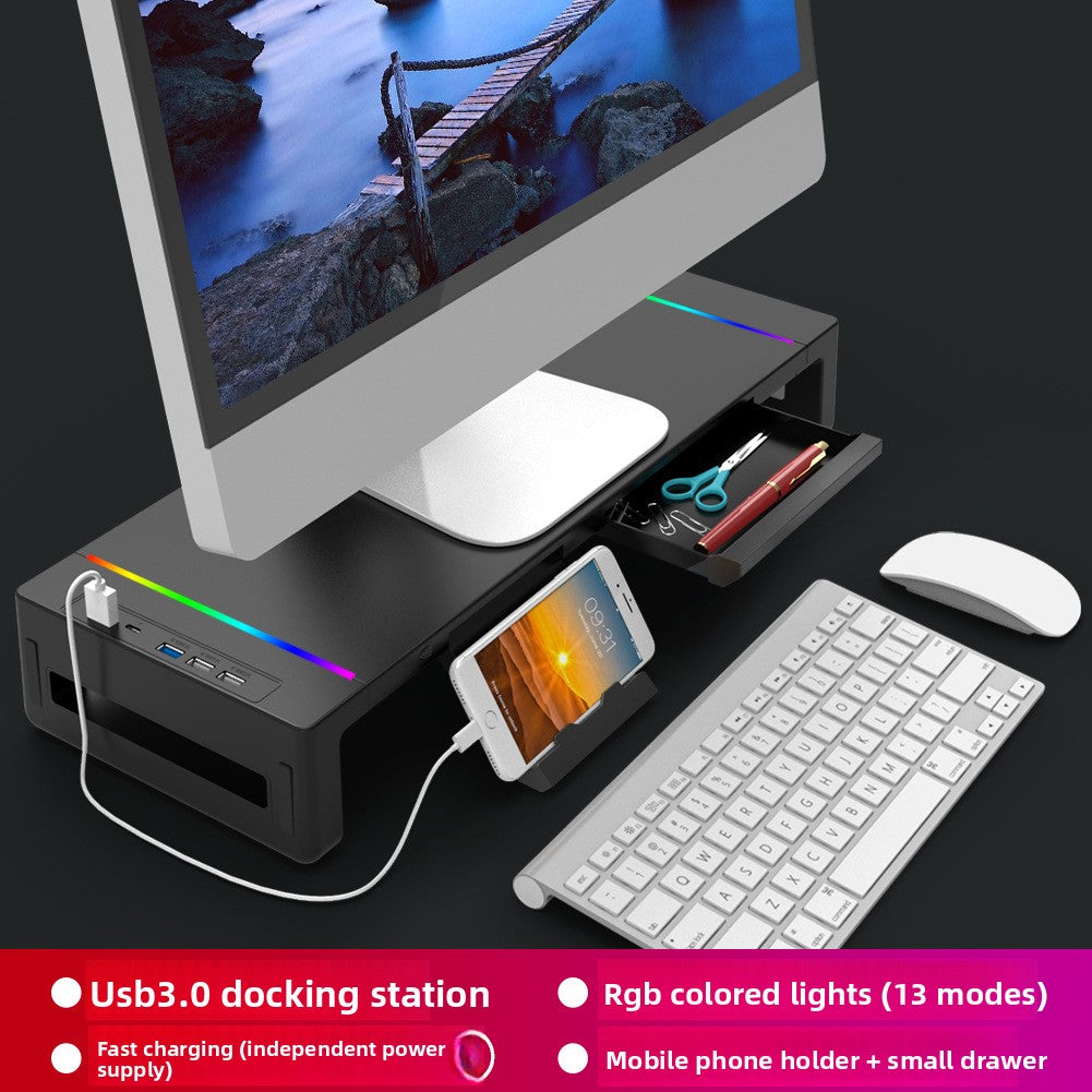 USB 3.0 Monitor Stand with RGB Light and Drawer