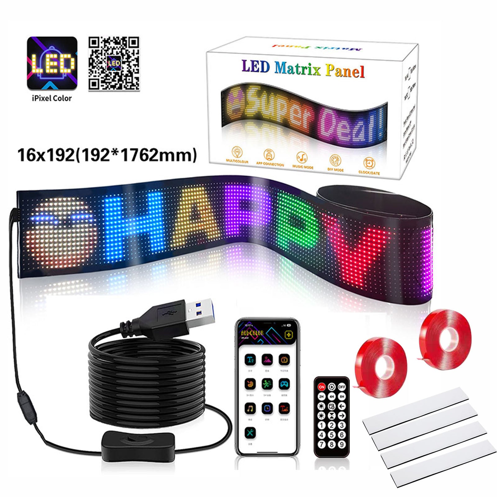 USB Bluetooth Flexible LED Car Display Screen