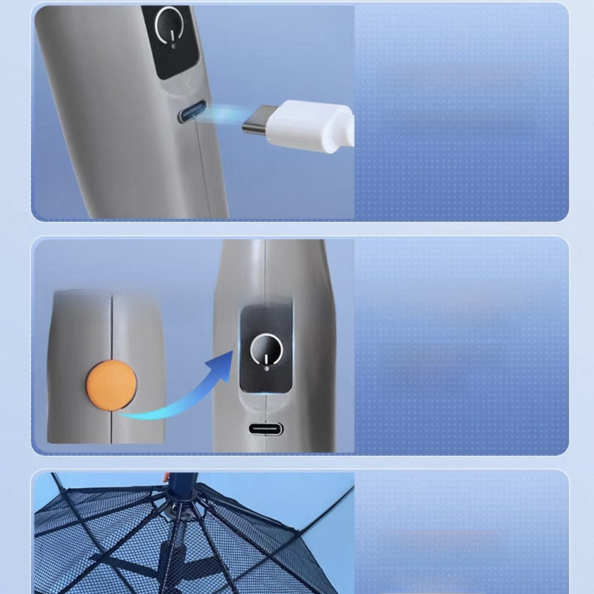 USB Charging Sun Umbrella with Cooling Fan