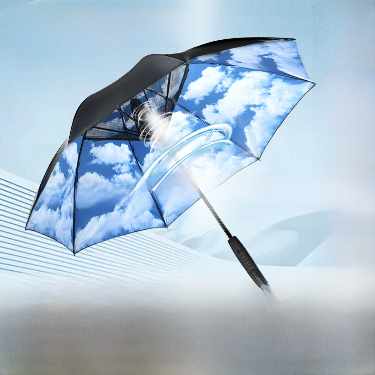 USB Charging Sun Umbrella with Cooling Fan