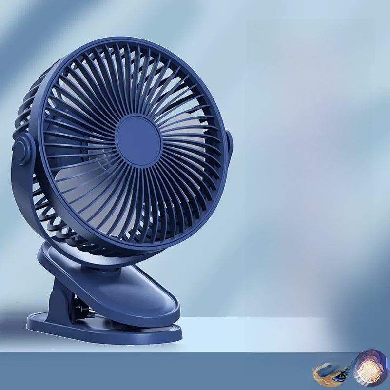 USB Clip Desk Fan with Night Light and Rechargeable Battery