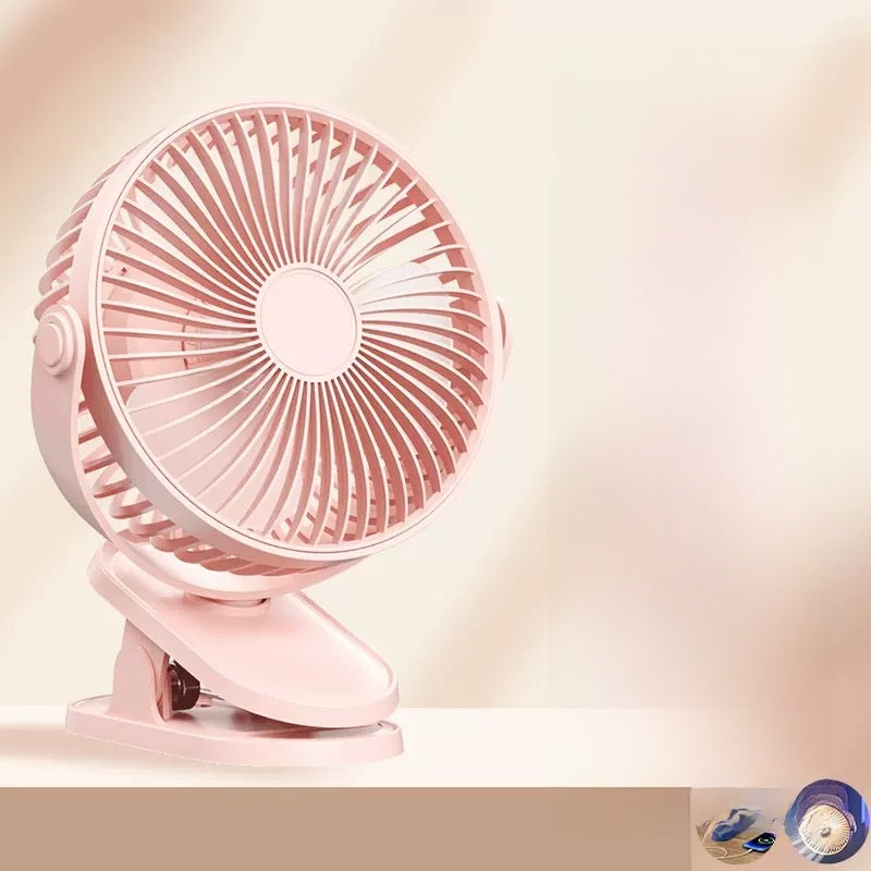 USB Clip Desk Fan with Night Light and Rechargeable Battery