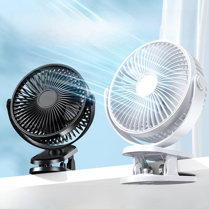 USB Clip Desk Fan with Night Light and Rechargeable Battery