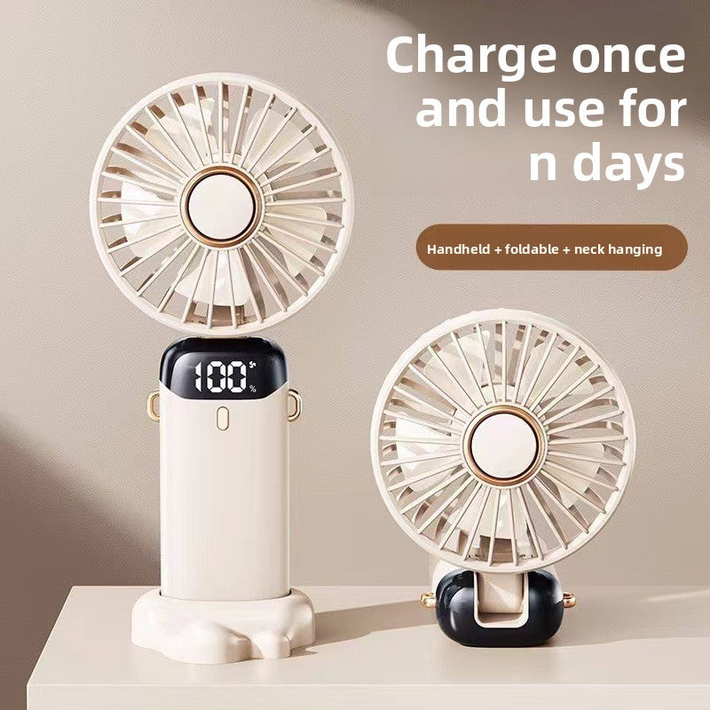 USB Digital Display Foldable Handheld Fan with Phone Holder