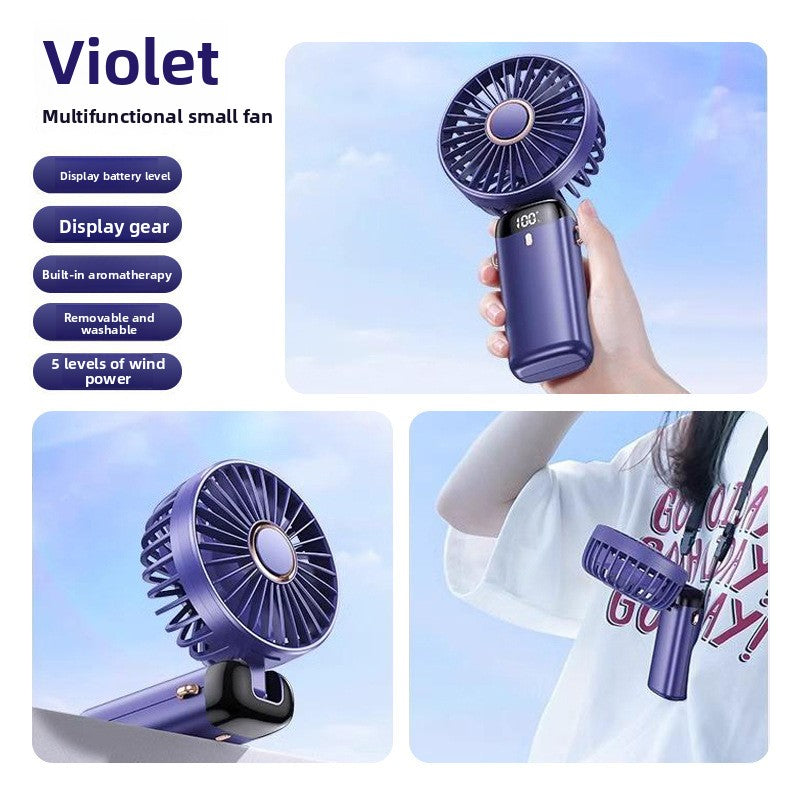 USB Digital Display Foldable Handheld Fan with Phone Holder