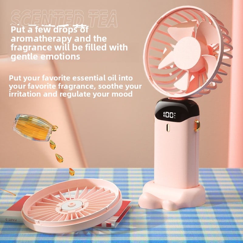 USB Portable Handheld Fan – Foldable Mini Neck Fan with Digital Display & Aroma Function