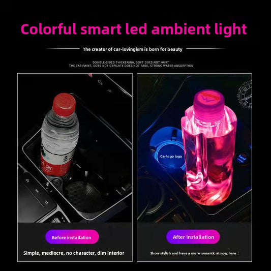 USB-powered LED car cup coaster with multicolor lighting