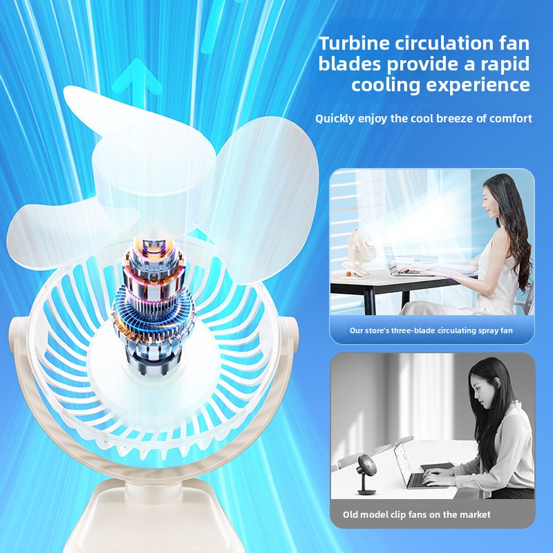 USB Rechargeable Clip Fan with Spray Function